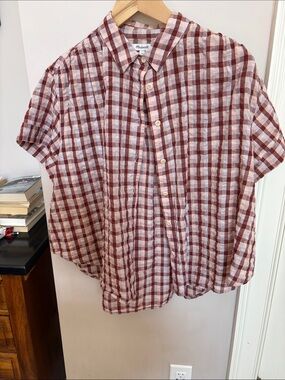 Madewell Rust and White Gingham Button-Down Top